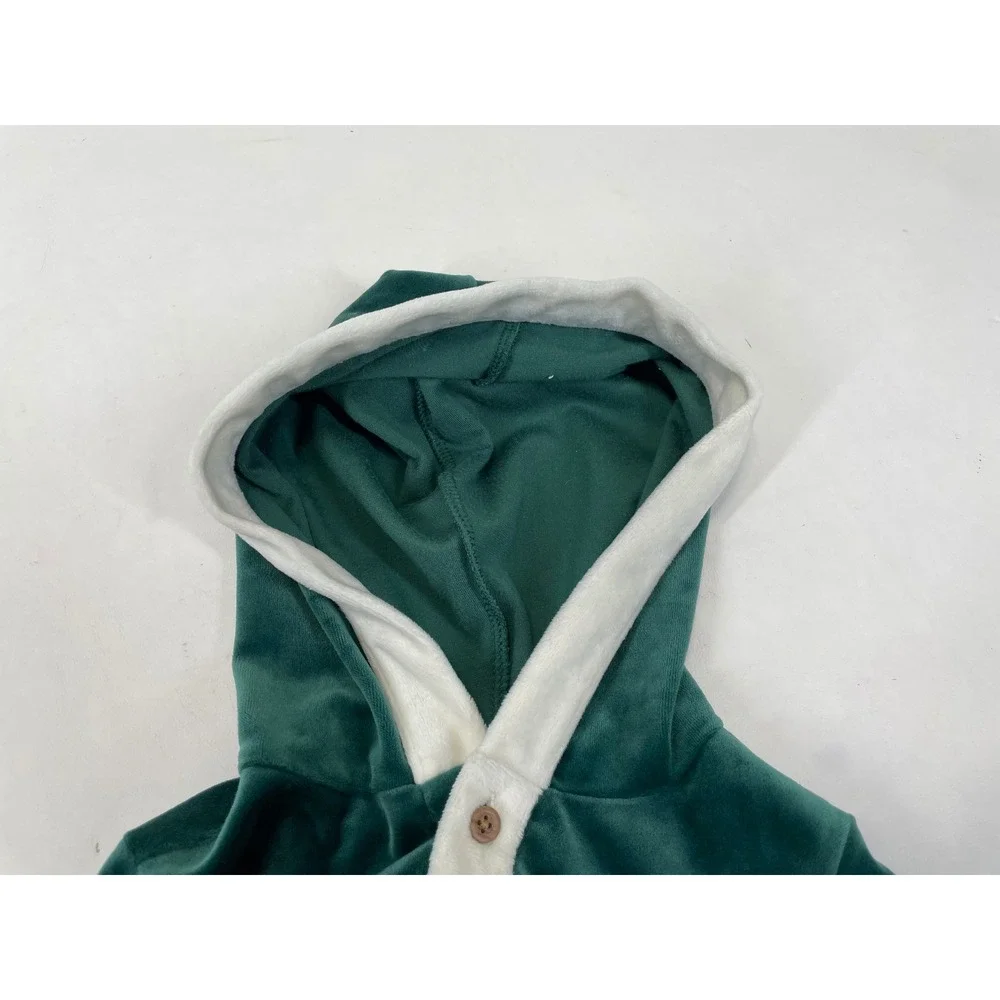 Carter's Green Velvet Holiday Elf Hooded Romper 18M Christmas Santa Helper